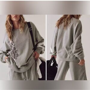 Free People Movement All Star Logo Pullover Grey Sz L Cotton NWOT
